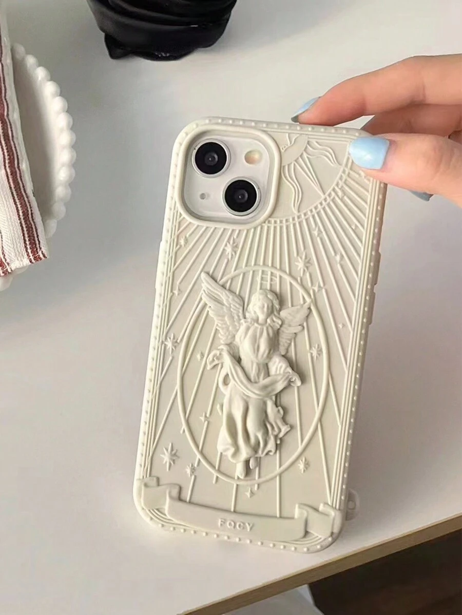 复古 3D 高端欧美天使全保护防摔手机壳兼容 iPhone 12/13/14/15 ProMaX，创意时尚外壳