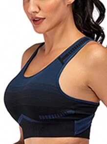 Sultopy Women's Zip Front Seamless High Impact Support Yoga Sports Bra With Removable Pads For Gym Workout Fitness - Navy Blue - View 3