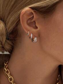 Ensemble de 3 paires de petites boucles d'oreilles créoles en or pour femmes, créoles Huggie plaquées 14K pour plusieurs piercings, boucles d'oreilles créoles délicates avec zircone cubique CZ, boucles d'oreilles créoles légères et épaisses