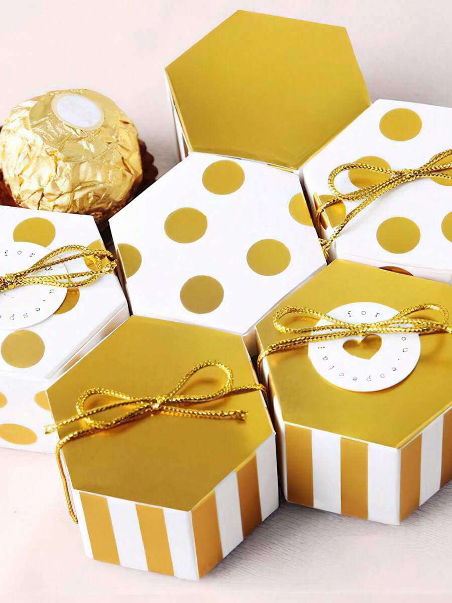 20 Stück Goldfolie Sechseckige Mini Geschenkverpackung Boxen mit goldener Schnur - Gold - Übersicht 1