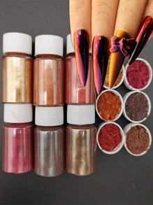 Set de polvo de uñas cromado de camaleón de chocolate - Pigmento brillante multicolor holográfico para esmalte de gel UV DIY decoración de arte de uñas