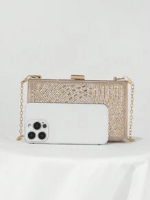 Túi ly hợp acrylic thời trang có đính đá, Túi vuông nhỏ trong suốt cho mùa hè, Túi dây xích buổi tối màu kẹo, Túi dự tiệc - Vàng - Xem 4