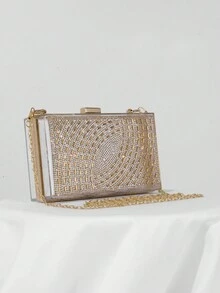 Túi ly hợp acrylic thời trang có đính đá, Túi vuông nhỏ trong suốt cho mùa hè, Túi dây xích buổi tối màu kẹo, Túi dự tiệc - Vàng - Xem 6