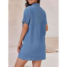 PiePieBuy女裝丹寧迷你連衣裙，夏季短袖休閒半拉鍊鴨舌頸短裙