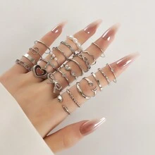 24 chiếc nhẫn xuyên biên giới có đính đá giả, hình ngôi sao, mặt trăng, mắt, thánh giá, lá, bướm, trái tim, nhiều khớp, ngọc trai, thiết kế mặt trời và mặt trăng dành cho nữ - Nhiều màu - Xem 7