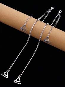 1pair Bra Strap Shoulder Belt With Metal Rhinestone Decoration, Adjustable Sparkling Underwear Accessory - Silver - View 6
