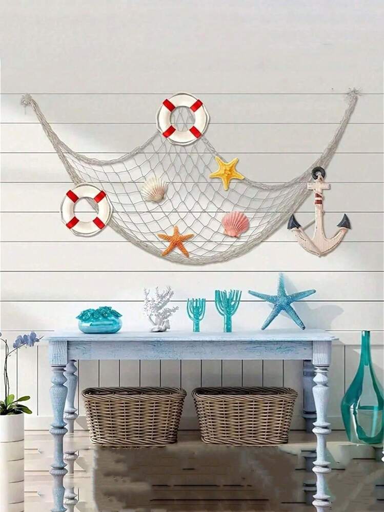 boys room fish.net 2 Pack Decoractive Fishing Net 80x40 Inch, 3mm Thickness Light Blue Natural Cotton Large Picture Wall Hanging Fish Net, Party Decorations Fishnet for Nautical Pirate Beach Mermaid Themed Party : Home Decorative Fish Net, Luvu Nautical