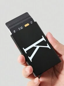 1 件超薄卡片盒玫瑰金首字母名称 A 到 Z 图案钱包 ID 银行极简主义薄铝金属钱包银行卡盒女士钱包男士金属 S 收纳盒卡夹钱包名片夹信用卡夹男士迷你钱包卡片钱包射频识别钱包