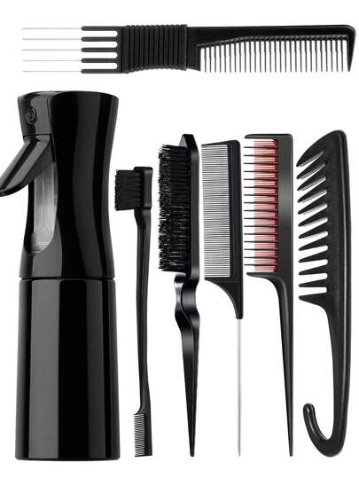 1pc/7pcs Multi-Functional Brush Comb Set, Salon Teasing Brushes, Triple Teasing Comb, Rat Tail Comb, 1* Double Sided Hair Edge Brush, Carbon Lift Teasing Combs With Metal Prong, Premium Wide Tooth Comb, Hairdressing Spray Bottle, Girls And Man, Suitable For Salons, Hairdressers, Daily Use And Makeup Us, Hair Brush, Comb, Hair Tools, Hair Products And Accessories For Barber Salon Beauty Back To School, Hair Accessories Brushes, Hair Brush, Detangling Brushes, Hair Tools, Hair Care, Curly Hair Brush, Barber, Hairstyle, Hairdressing,Hair Brush,Slick Back Brush,Styling Brush,Curly Hair Brush,Edge Brush,Hair Comb,Brush Hair,Hair Brush Set,Comb Hair,Comb For Curls,Detangling Brush,Hair Brush For Women,Hair,Travel,Hair Products,Hair Tools,Hair Stuff,Barber,Barber Accessories,Barbershop,Hairdressing Equipment