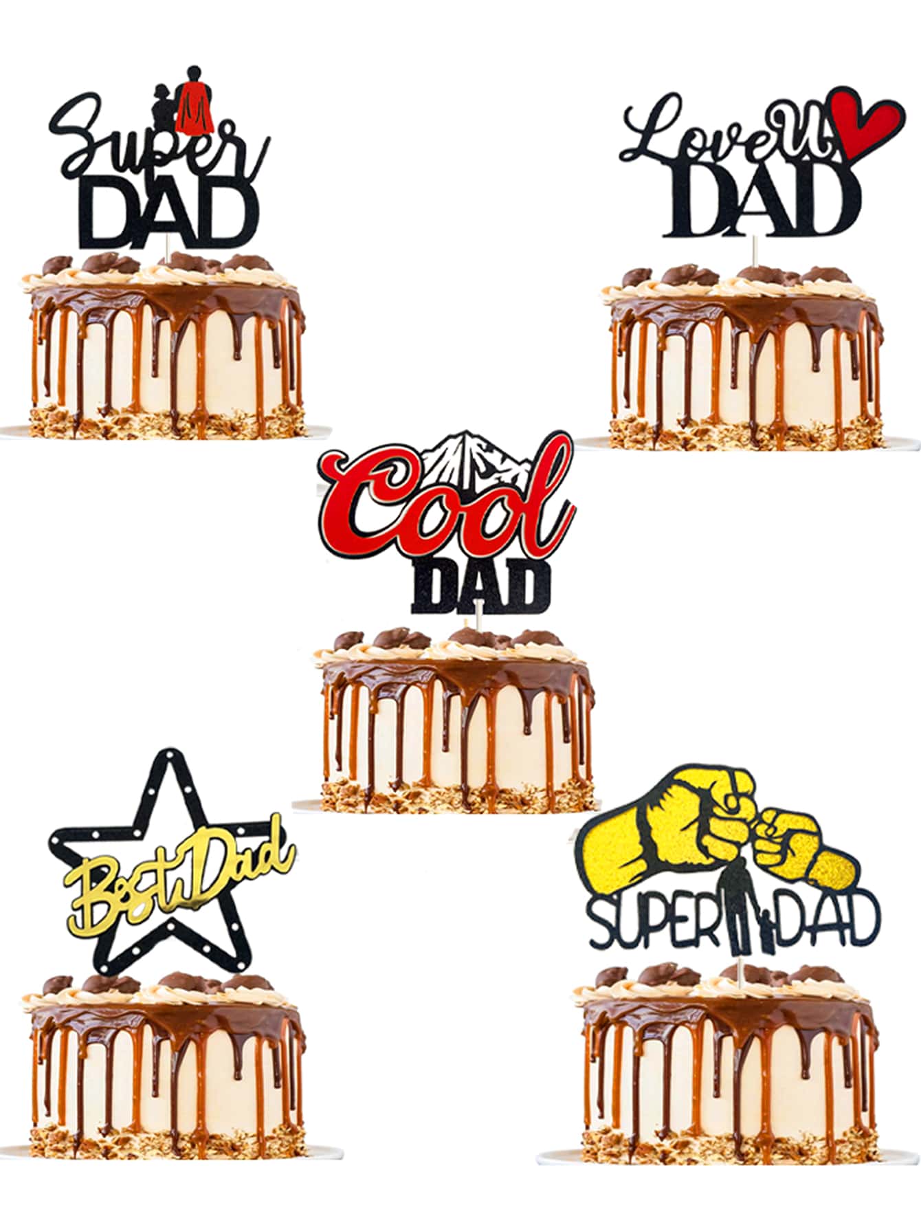 10pcs, Father's Day Cake Toppers, Dad's Birthday/Father's Day Cake Decorations "Best Dad"Super Dad""Cool Dad"And"Love YOU Dad"For Father's Birthday Party - 10pcs Cake Toppers - View 1