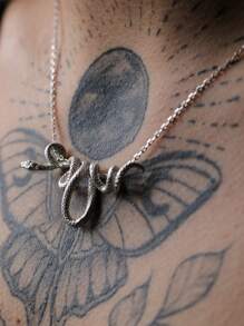 1入組嘻哈風格蛇形銀色吊墜項鍊首飾，男士情侶哥特朋克項鍊禮物 - 項鍊 - 查看 4