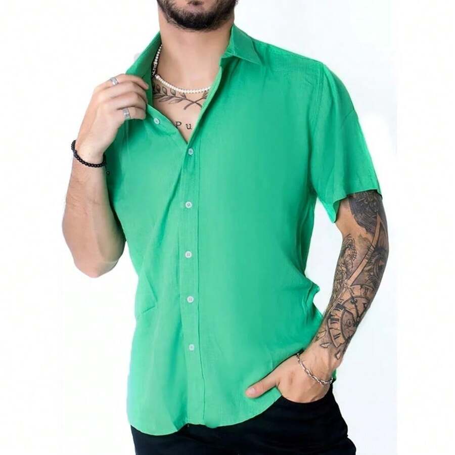 Men Denim Shirts - Mint Green - View 1