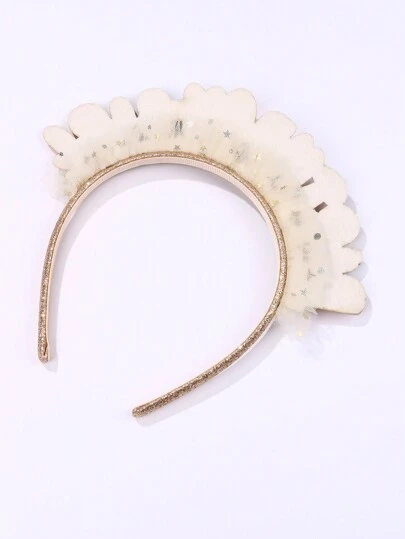 1pc Girls' BIRTHDAY GIRLS Glitter Gold Mesh Fabric Plastic Hairband Suitable For Birthday Party Wearing Gift