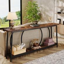 LITTLE TREE 70.9 Inch Narrow Console Table With Storage, Extra Long Industrial Entryway Console Table For Entryway Living Room - 棕色和黑色 - 查看 3