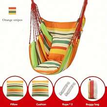 1入組戶外帆布吊床椅配有1個枕頭，1個坐墊和2個綁繩，適用於室內和戶外使用，花園休閒傢俱吊床，適用於戶外、家庭、臥室、庭院、露營等