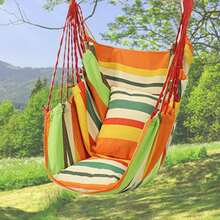 1入組戶外帆布吊床椅配有1個枕頭，1個坐墊和2個綁繩，適用於室內和戶外使用，花園休閒傢俱吊床，適用於戶外、家庭、臥室、庭院、露營等