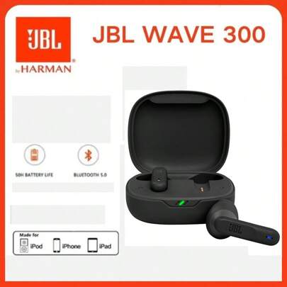 JBL Fones de Ouvido Bluetooth JBL Wave 300 TWS True Wireless In-Ear com Estojo de Carregamento - Fones de Ouvido Sem Fio com Microfone Integrado, 26 Horas de Reprodução