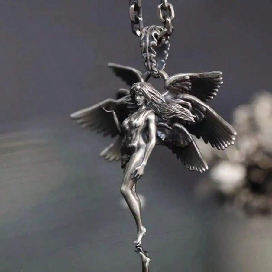 SeuSuk Collar largo de cadena con colgante de serafín hecho a mano, sexy y a la moda, ángel/diosa para hombres y mujeres, regalo conmemorativo de aniversario - alas de angel - Ver 1