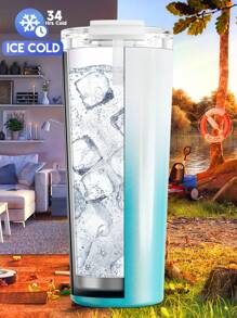 24盎司旅行咖啡杯，带防漏盖，不锈钢保温咖啡杯，真空保温水瓶，保温8小时或保冷24小时，适用于车载杯架 - 藍白色 - 查看 7