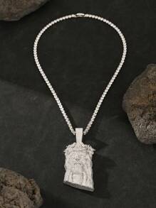 1pc 14K Plated Platinum Plated Hip Hop Jewelry Iced Out 5A Cubic Zirconia High Quality Jesus Faith Gem Pendant Necklace 4mm 20 Inch Tennis Chain Men's Rapper Accessories Couple Punk Gift - Hiphop - View 4