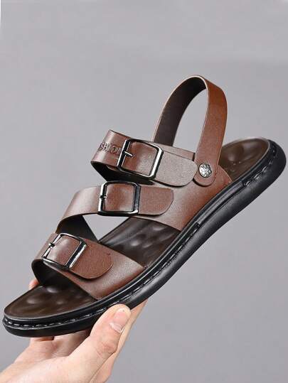 1pair Men's Summer 2024 Korean Style Casual Soft-Sole Dual-Use Sandals & Beach Shoes