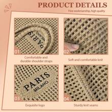 Crochet Tote Bag For Women, Crochet Mesh Beach Tote Bag Summer Vacation Aesthetic Boho Knit Bag For Women - G-卡其色 - 查看 2
