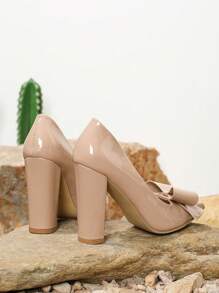 Giày Cao Gót Mũi Nhọn Màu Da Nữ Với Gót Chunky, Thiết Kế Nơ, Gợi Cảm Và Thanh Lịch, Phong Cách Tối Giản Cho Trang Phục Hẹn Hò - Màu be - Xem 6