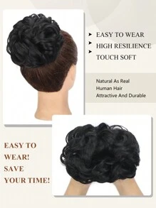 1件亂亂的髮型裝飾，捲曲波浪大髮捲束髮延伸，捲亂的髮髻合成網狀頭髮裝飾，適用於女士女孩（黑色） - 黑色 - 查看 4