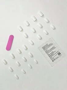 Nâng cao phong cách của bạn với 24 chiếc đầu móng tay giả hình vuông màu trắng cổ điển kiểu Pháp, thích hợp cho các bữa tiệc, ngày hẹn hò và trang phục hàng ngày Bấm vào móng tay Đồ dùng làm móng - trắng - Xem 2