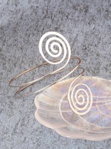 925純銀鍍層螺旋圖案手鐲臂環，金屬上臂手鐲，女性日常配飾，姐妹禮物女性禮物，珠寶魅力晚宴珠寶 - 金色3 - 查看 2