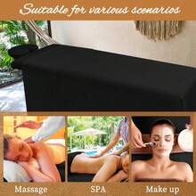 12 Pcs 4 Set  Massage Table Sheets Set Premium Microfiber, Includes 4 Pcs Flat Sheet,4 Pcs Fitted Sheet And 4 Pcs Face Cradle Cover,For Spa Bed Cover Massage Fitted Sheet Beauty Salon Hair Salon - 黑色 - 查看 7