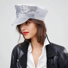 70'S DISCO Hat Adult Cap Fancy Dress Silver Shiny Sequin Costume Hat - Silver - View 3