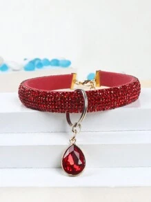 1 chiếc vòng cổ mặt dây chuyền đính đá hình dấu chân thú cưng thời trang và thanh lịch, thích hợp làm phụ kiện trong nhà và ngoài trời cho mèo và chó nhỏ (không thích hợp cho chó lớn). - Đỏ - Xem 2