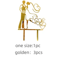 1 件 Mr&mrs 情人節亞克力蛋糕裝飾插片結婚紀念日求婚插卡裝飾 - 金色 - 查看 5