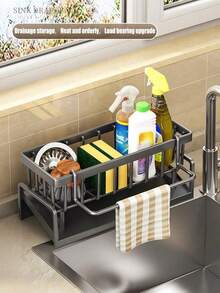 1pc Matte Grey No-Drill Hanging Sink Drain Rack - Auto-Drain Water Filtering Grid, Space-Saving Organizer For Kitchen Sink(Cloths/Sponges)/Laundry Tub/Bathroom Vanity, Waterproof Winter Kitchen/Bathroom Essential & Christmas Stocking Stuffer 2025anity Storage, Waterproof, With Automatic Water Filtering Function - Grey - View 7