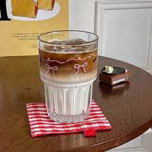 1 件夏季母亲节玻璃咖啡杯时尚风格透明粉色蝴蝶结牛奶早餐冷饮玻璃杯可重复使用 Y2k 茶水杯适合女士女孩母亲节礼物 - 彩色 - 查看 3