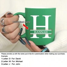 1 件 11 盎司个性化定制字母绿色牛奶杯咖啡杯，陶瓷牛奶杯咖啡杯，节日礼物，家庭，同事，领导，妻子，姐妹，有趣的礼物，独特的情人节礼物，母亲节礼物，父亲节礼物 - 綠色 - 查看 31