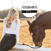 1pc Elastic Belt With Horseshoe Buckle For Equestrian Sports, Daily Wear And Outfits, Elasticity Equestrian Leather Belt With Buckle And Keychain Halloween Summer, School