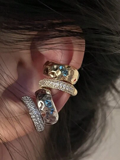 朋克风无耳洞粗圆夹式耳环，金色纹理圆线耳夹，粗犷耳夹，珠宝礼品