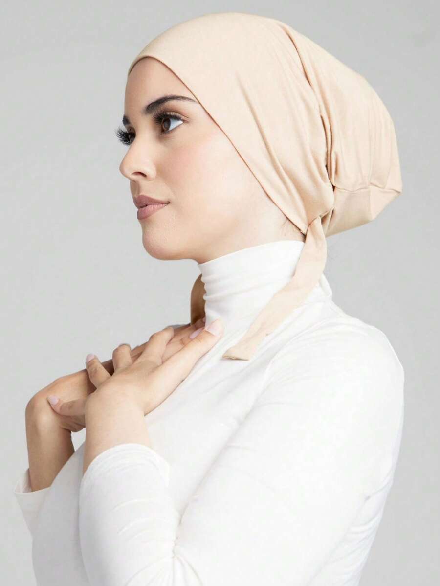 1pc Plain Simple Fashion Skin-Friendly Comfortable Drawstring Turban Hijab Caps, Headwrap Hat, Suitable For Daily Life And Outdoor Sports, Women