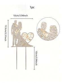 1pc Gold & Sliver Crystal Wedding Cake Toppers Bride & Groom, Mr And Mrs Cake Topper With Faux Rhinestone Decoration For Wedding Anniversary Party Decor, - Multicolor - View 13