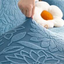 1入組山茶花提花絨彈性全包沙發套+1入組抱枕套(不含芯)，沙發套可拆洗，保護沙發，適用於臥室、辦公室、客廳、家居裝飾 - 藍色 - 查看 5