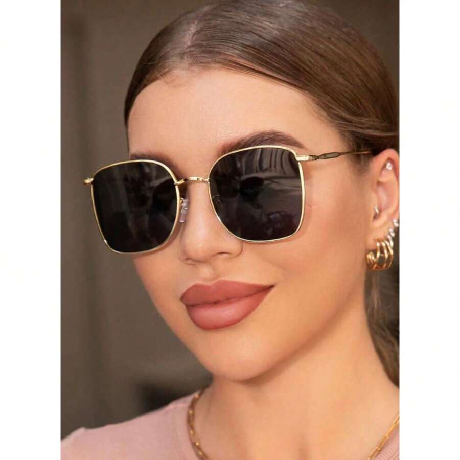 1 pieza gafas de sol de moda elegantes con armazon geometrico de metal para mujeres, adecuada para playa , viajes al aire libre con proteccion UV