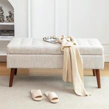 Leather Storage Bench With Storage, Storage Ottoman Bench For Bedroom, 43.3" W X 17.7" End Of Bed Bench Foot Of Bed Bench Entryway Bench - 淺灰色 - 查看 3