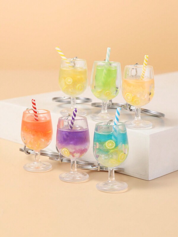 New Hot-Selling DIY Night Glowing Lemon Slice High-Heeled Cup Keychain Colorful Straw High-Heeled Cup Drink Key Backpack Bag Decor Pendant Festival Creative Small Gift Car Accessories Bag Charm School