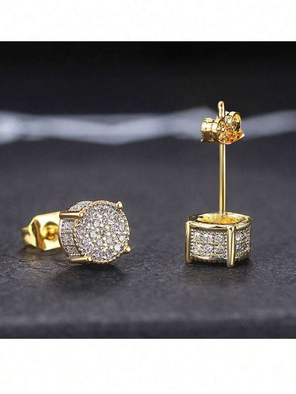 1 Pair Boxed Men's Fashion Versatile Rhinestone Stainless Steel Stud Earrings, Suitable For Outdoor, Travel, Party, Gift For Friends, Daily Wear