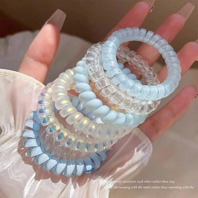 6 Pcs Sweet Cute Blue Spiral Hair Ties Elastic Hair Ties For Women Exquisite Fine Telephone Coil Hair Accessories For Women Daily Decorations Ponytail Holders Hair Elastics Hair Rubber Bands Scrunchies Hair Rope, Hair Bobbles Head Accessories Elastic Band