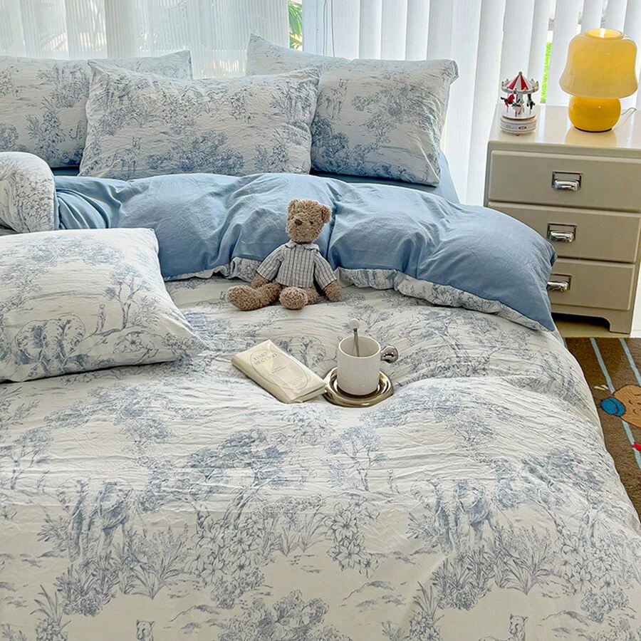 4pcs/Set, Soft Floral Fresh Pastoral Bohemian Bedding Textile Set (1 Duvet Cover + 1 Bed Sheet + 2 Pillow Cases), Does Not Include Comforter