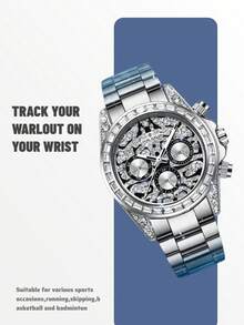 LOUIEJUELEN JUELEN豪華系列鑽石機械錶套裝，中空自動男士手錶，防水鋼帶腕錶 - 銀色 - 查看 5