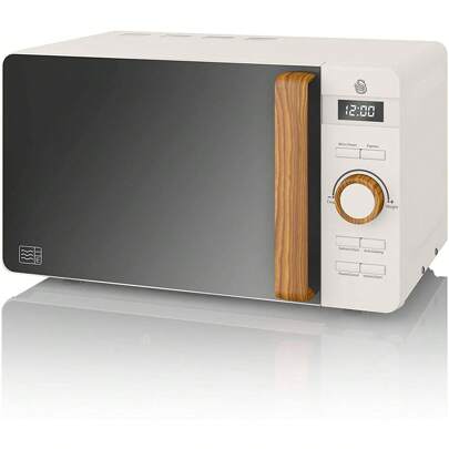 Swan Nordic Digital Microwave, 20L, 6 Levels, Timer, Wood Effect Handle, Modern Design, Matt White, 800W, Swan, SM22036WHTNEU
